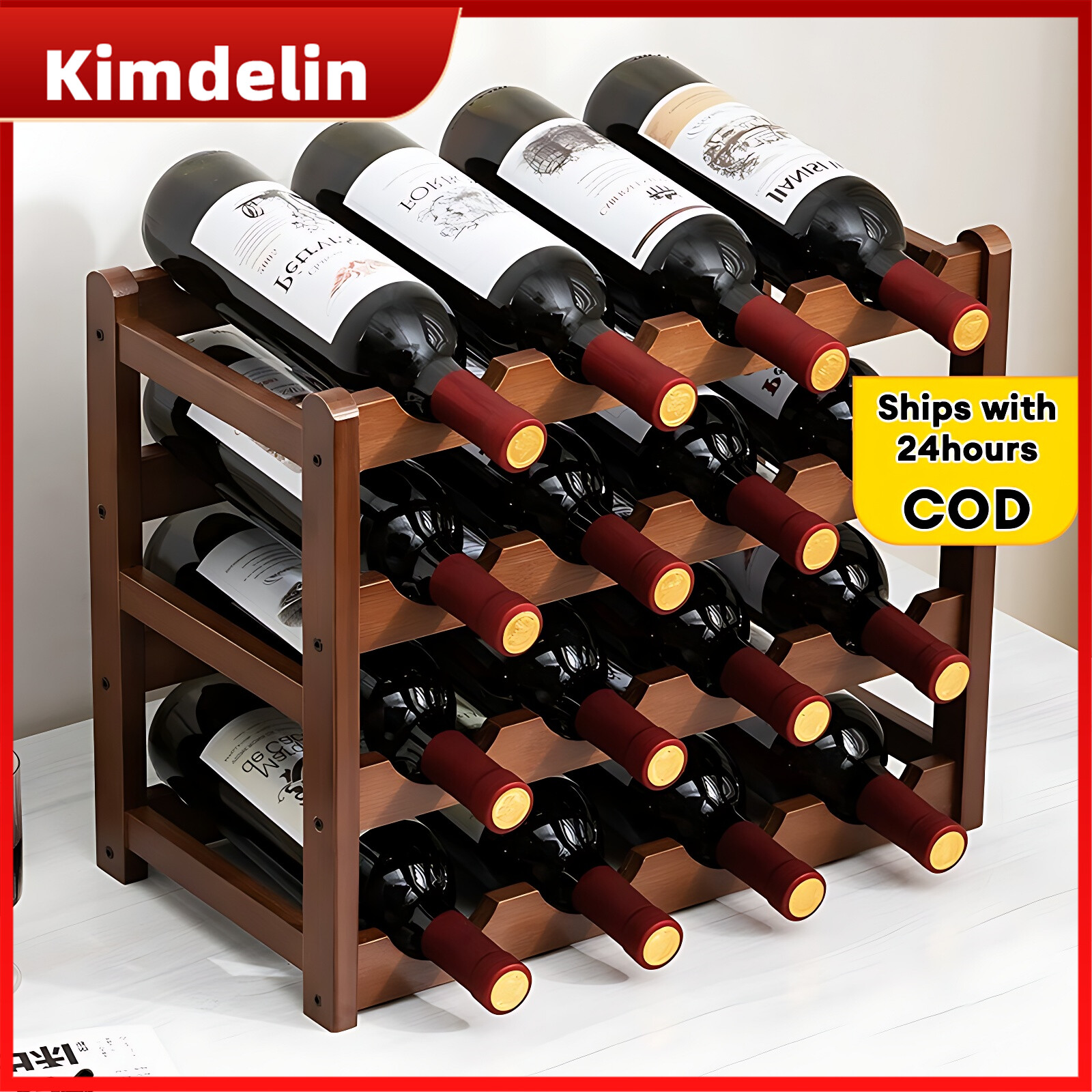 KIMDELIN Bamboo Red Wine Rack 6/9/16 Bottles Holder Decoration Creative Wine Bottle Rack Home European Wood Wine Stand ราคา 259 บาท*ส่งฟรี
