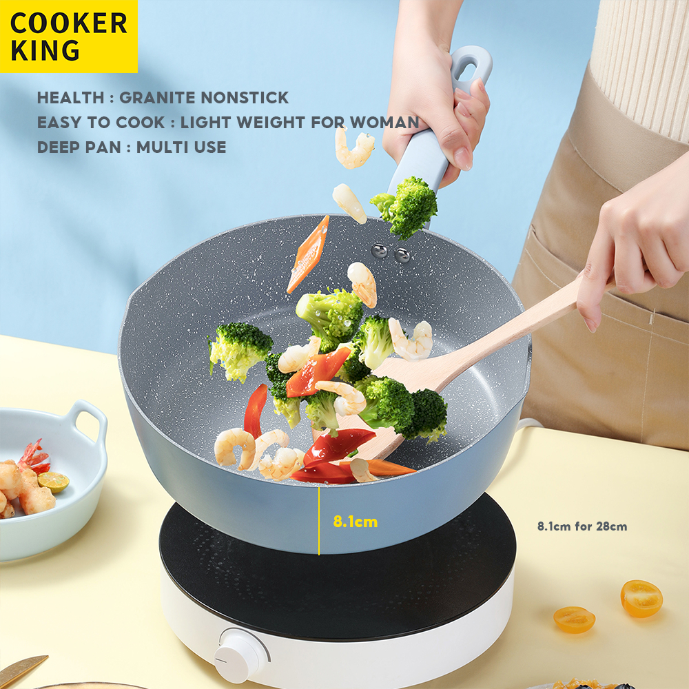 Gambar READY STOCK_COOKER KING?Deepen 8.6cm?Granite Nonstick Fry Pan Frying Pan Saute Pan Cookware Suitable For All Stoves Gas,Induction,Electric Stove, 24cm 26cm 28cm