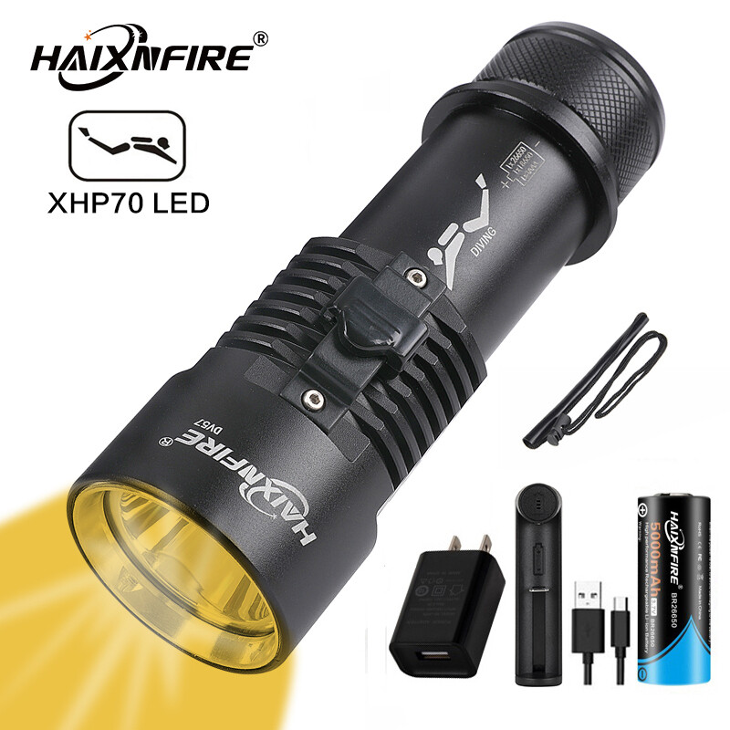 Haixnfire đèn pin lặn biển ánh sáng vàng dv57 đèn lặn xhp70 5000 lumens chống nước