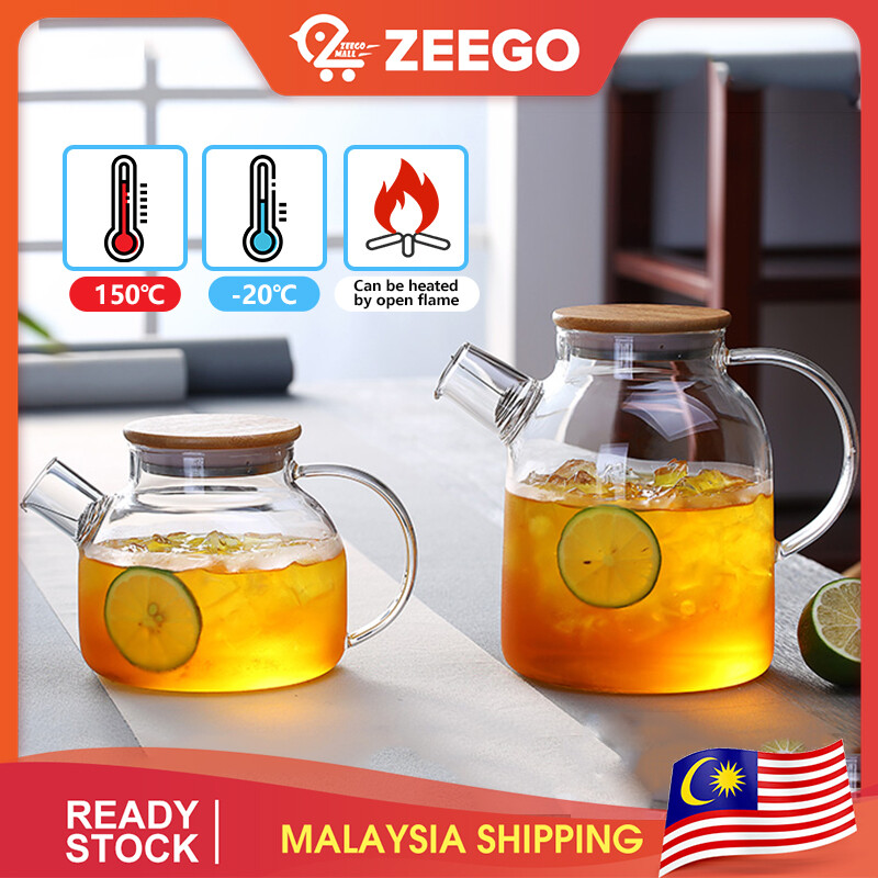 Gambar ZEEGO Glass Teapot 1.6L 1.8L ??Suitable gas stove?? Thickened Jug Teko Cerek Water Jar Glass Jug With Steel Lid Flower Tea Pot