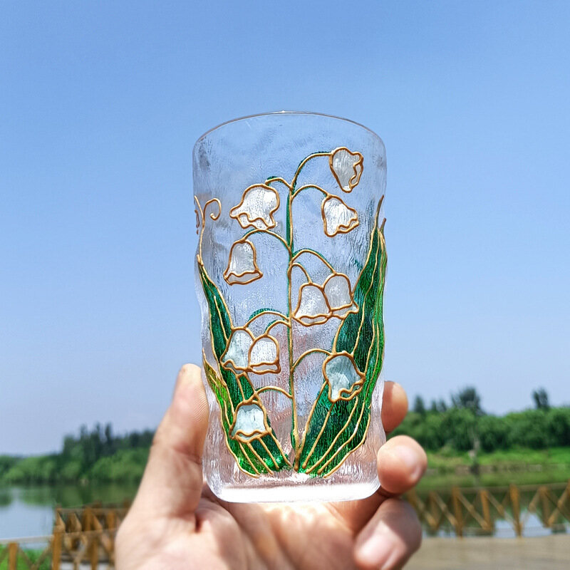 Gambar Hand painted Flower Glass Japanese style Crystal Water Glass Home Girl Heart Glacier Beer Mug Ins Wind Mug