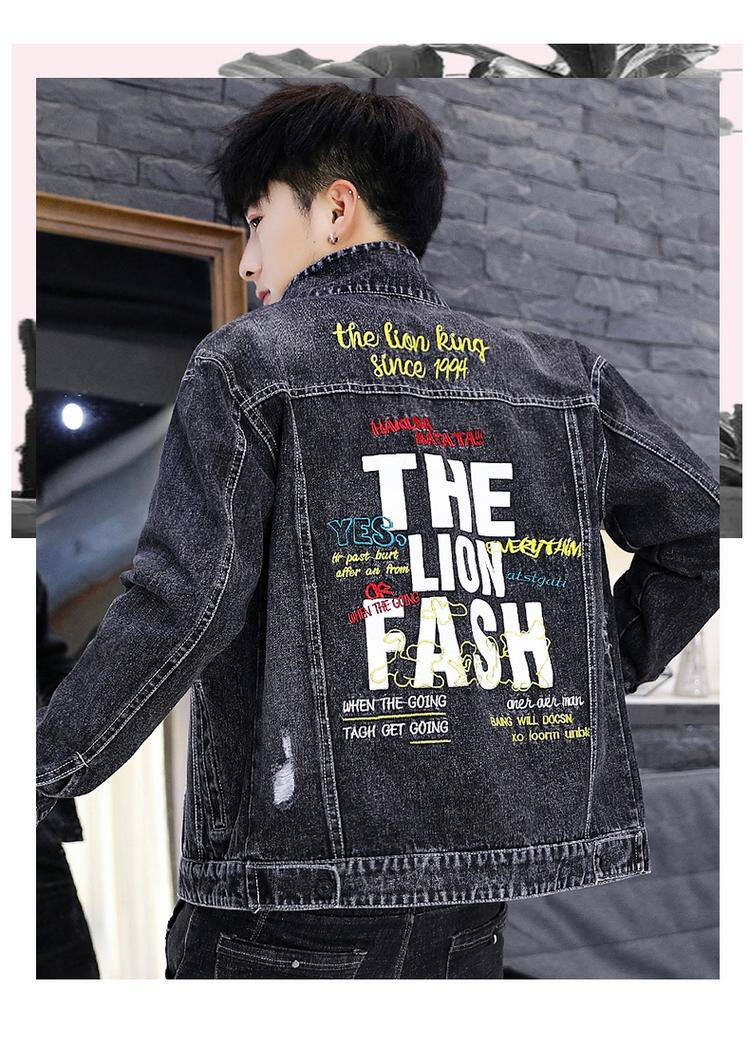 [Buy one get one free] Men’s denim jacket, fast hand red man, Gaudi God, the same jacket, student denim clothes