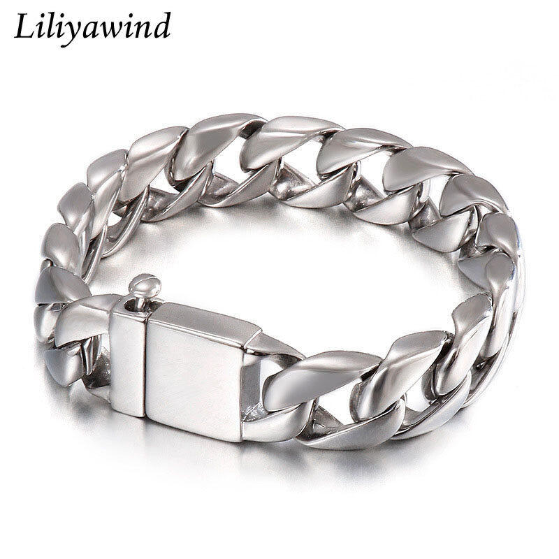 Liliyawind thời trang cá tính thép Titan mịn xu hướng Nam Vòng tay bạc A1B