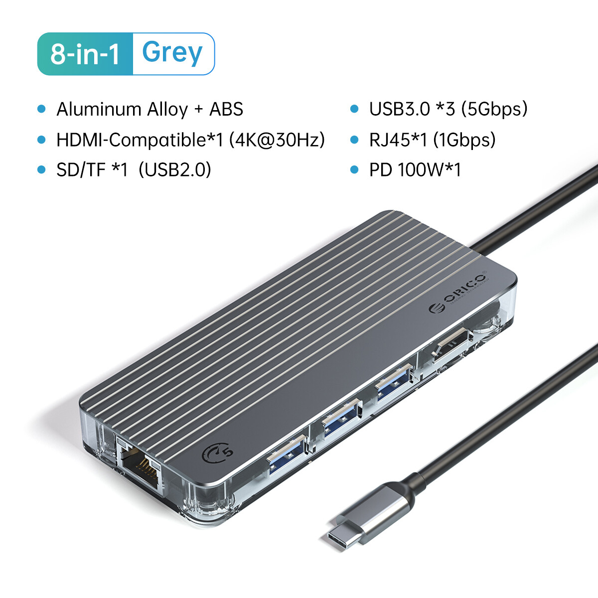 Trạm nối USB C HUB ORICO 11-in-1 loại C HUB với 8K cổng HDMI Ethernet 100W PD USB-C giao hàng điện 2