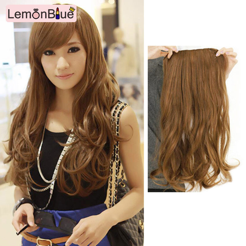 Gambar LemonBlue Women Sexy Long Curly Wavy Wig Clip on Lady Girl Hair Extension Hairpiece Wigs Flax Yellow