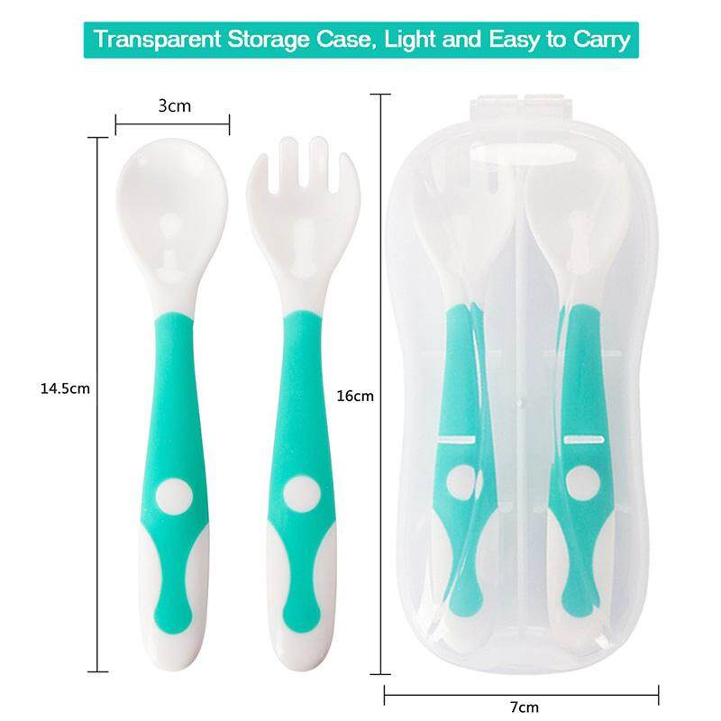 Set of 2 Orange Baby Bendable Spoon Fork Set Self Feeding Training Learning Spoon Fork Kit Kids Cutlery Set with Easy Grip and Bendable Function with Travel Safe Case