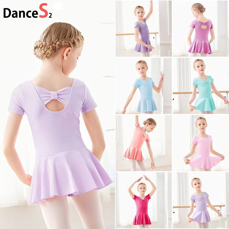 Trang phục múa ba lê cho trẻ em váy múa ba lê một mảnh tay ngắn cho bé gái váy múa ba lê một mảnh bằng cotton