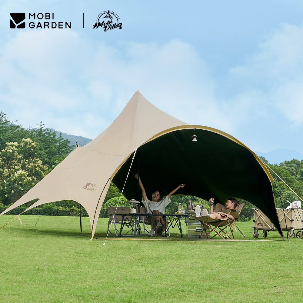 MOBI GARDEN Camping Tarp Sun Shelter Canopy Black Coating Flysheet Anti UV Waterproof Large Space ราคา 3,400 บาท*ส่งฟรี
