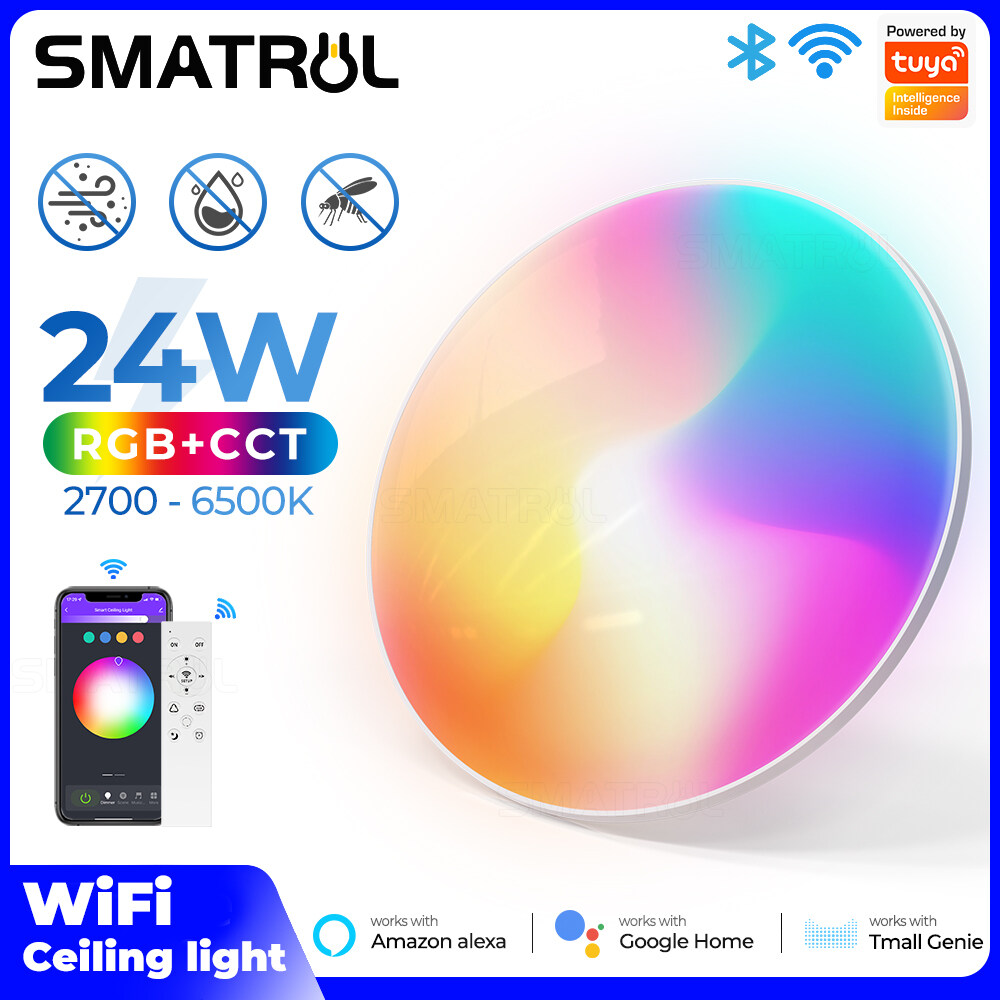 Đèn trần thông minh Smatrul 24W Tuya Wifi gắn bề mặt Đèn LED âm trần ánh sáng mờ ánh sáng bề mặt gắn đèn trần điều khiển bằng giọng nói cho Alexa/Google Home/