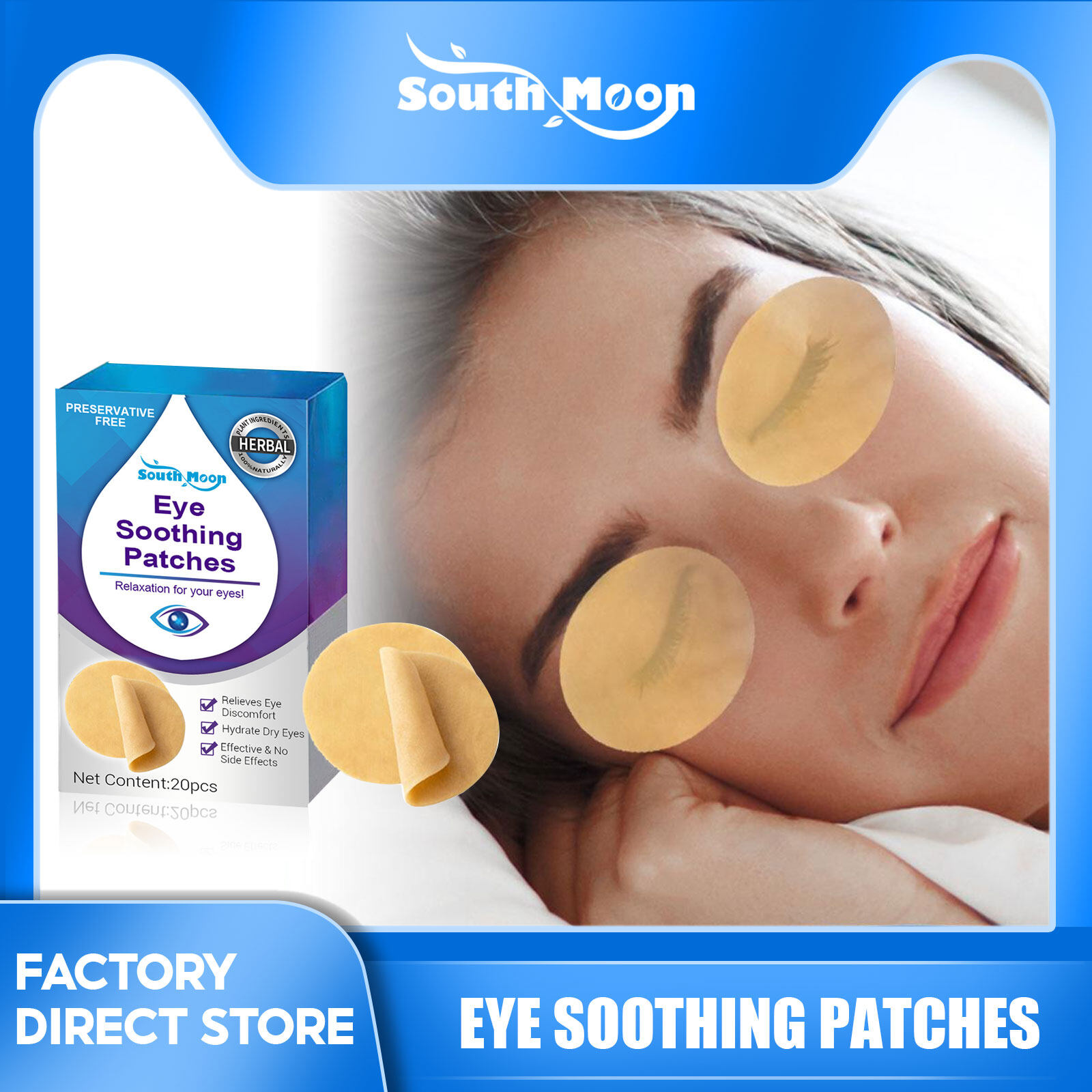 Miếng dán làm dịu mắt Mặt Trăng phía Nam để giảm bớt khô mắt và mệt mỏi mắt thức khuya Mặt nạ mắt ngủ miếng dán chăm sóc mắt moxibustion miếng che mắt nén lạnh giảm mỏi mắt khô mắt chiết xuất thảo dược chăm sóc mắt bảo vệ mắt (20 cái)