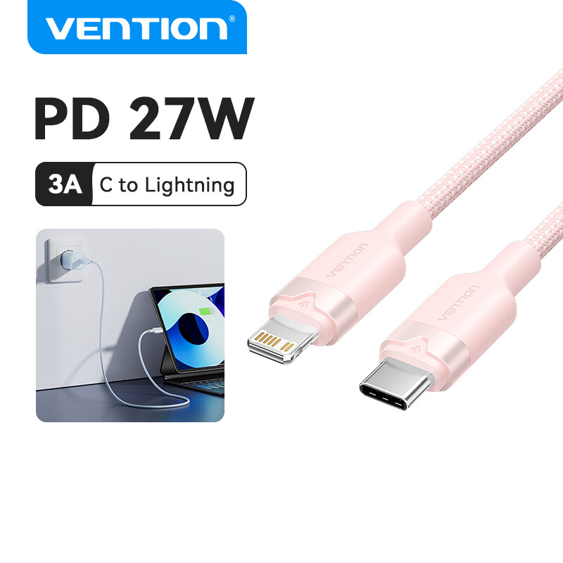 Cáp Sạc Nhanh PD Type C Sang Light 27W Vention Vỏ Bọc Dù Chống Đứt Gãy Sạc Nhanh iPhone 16/15/14/13/