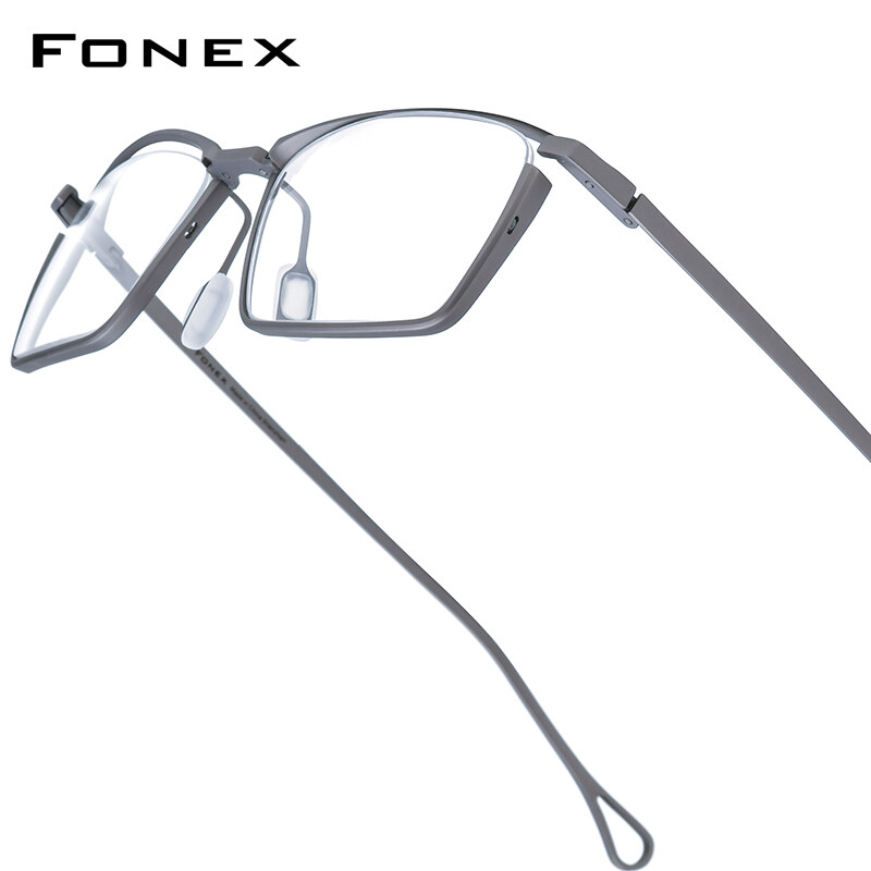 FONEX Titanium Glasses Frame Men Brand Design Semi-Rimless Square Eyeglasses Japanese Ultralight Hal