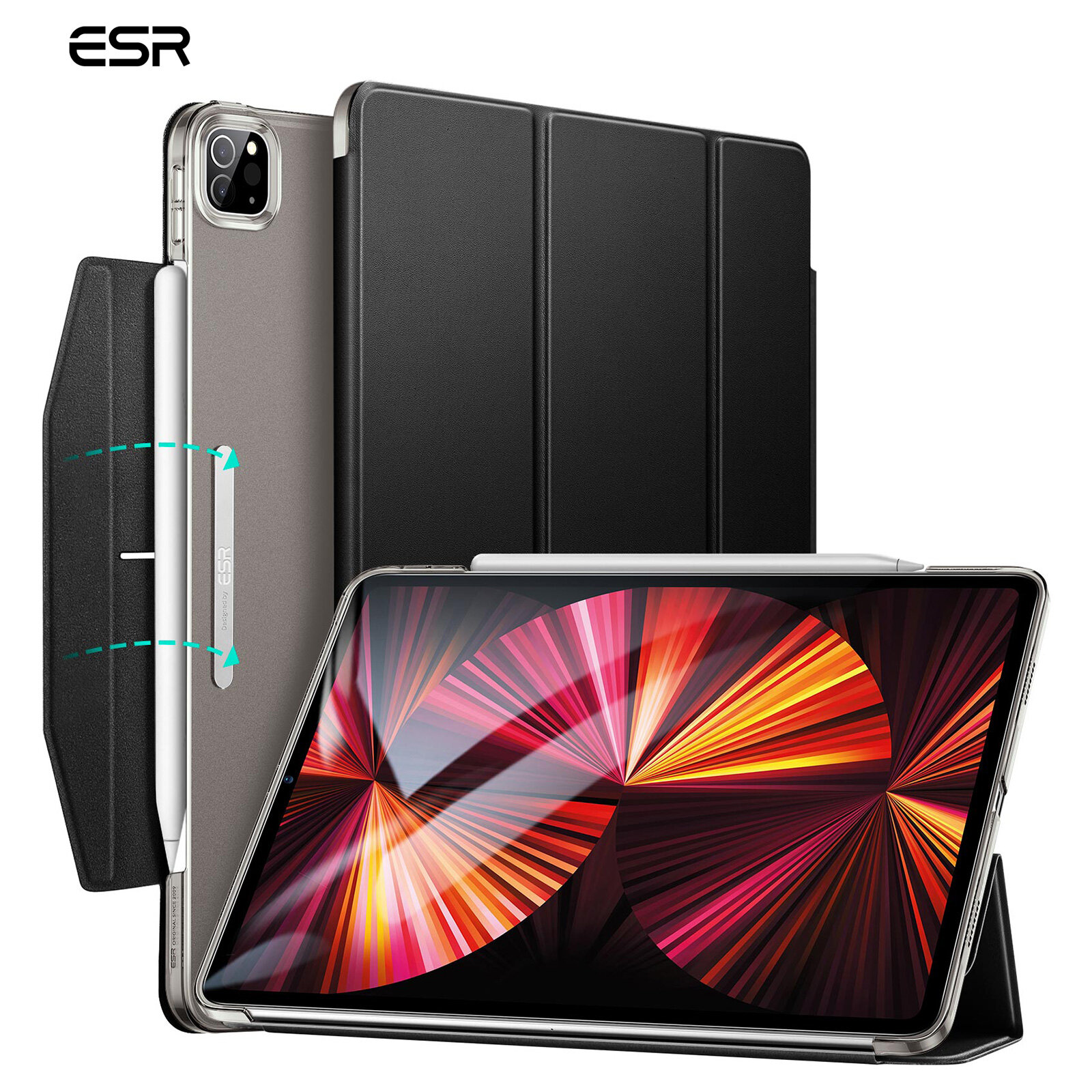 ESR Ốp Thông Minh Gập Ba Yippee Cho iPad Pro 11 2021 iPad Pro 12.9 2021 iPad Mini 6 2021 Ốp Đứng Nhẹ Có Móc Cài, Tự Động Ngủ/Thức [Hỗ Trợ Sạc Không Dây Apple Pencil 2], ốp Lưng Cứng Cho iPad Pro 2021
