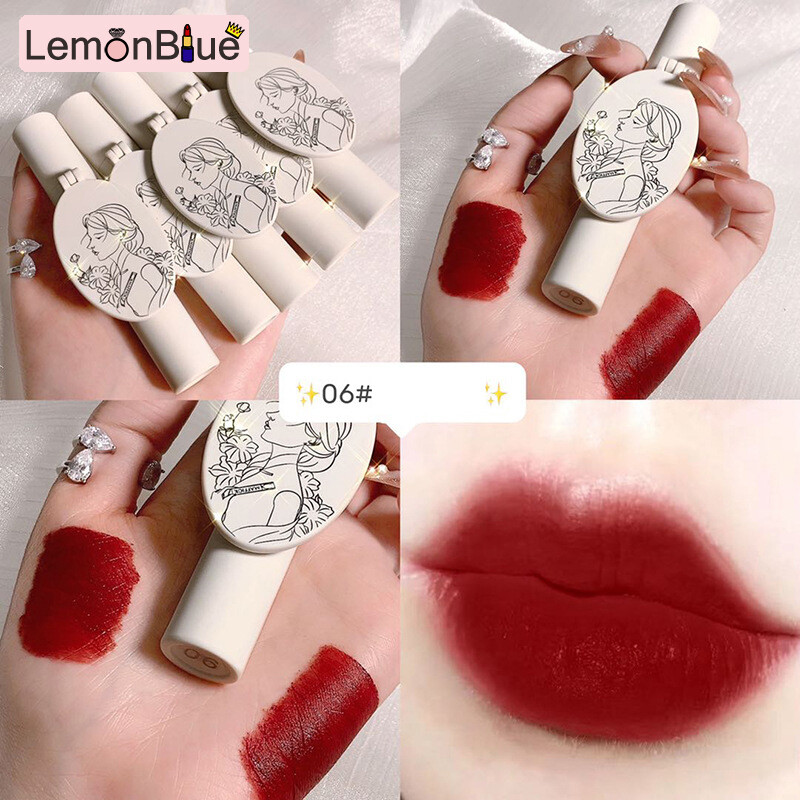Gambar LemonBlue Velvety Matte Lipstick With Mirror Long Lasting Nonstick Cup Not Fade Makeup Long Lasting Nonstick Cup Not Fade Makeup Cosmetics For Girl Women Long Lasting Nonstick Cup Velvety Matte Lipstick