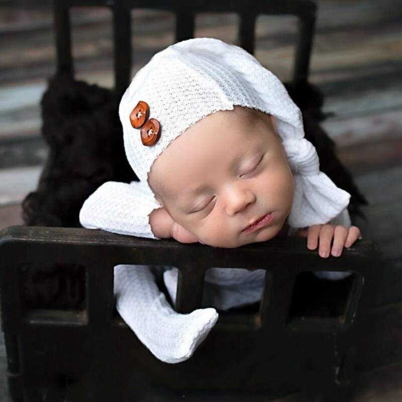 Baby Knit Romper Sleeveless With Faux Fur Pompom Tail Newborn Props Photography 