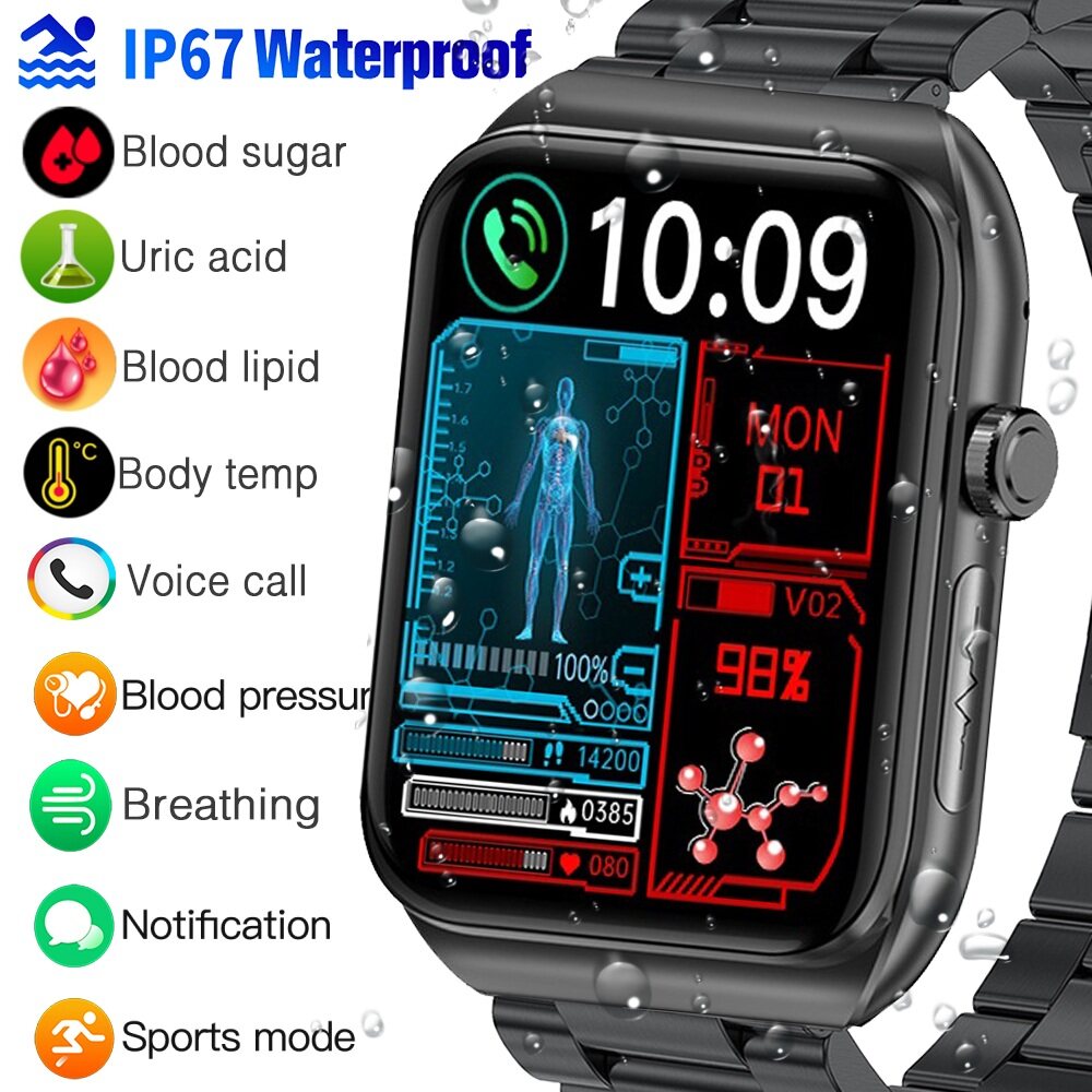 BK01 Không xâm lấn đường huyết đồng hồ thông minh ECG glucose máu lipid uric nhiệt độ cơ thể theo dõi smartwatch mens vòng tay phụ nữ bluetooth cuộc gọi thể thao không thấm nước thể thao tracker