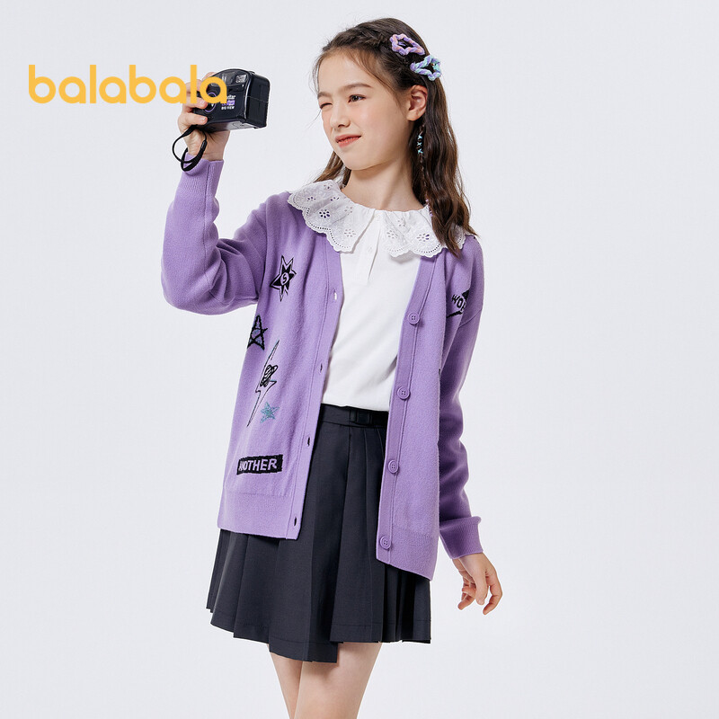 balabala Children'S Sweater Girls'Knitclothes Autumn Big Children Soft Comfortable Simple Fashion Jacquard Cardigan ราคา 534 บาท*ส่งฟรี