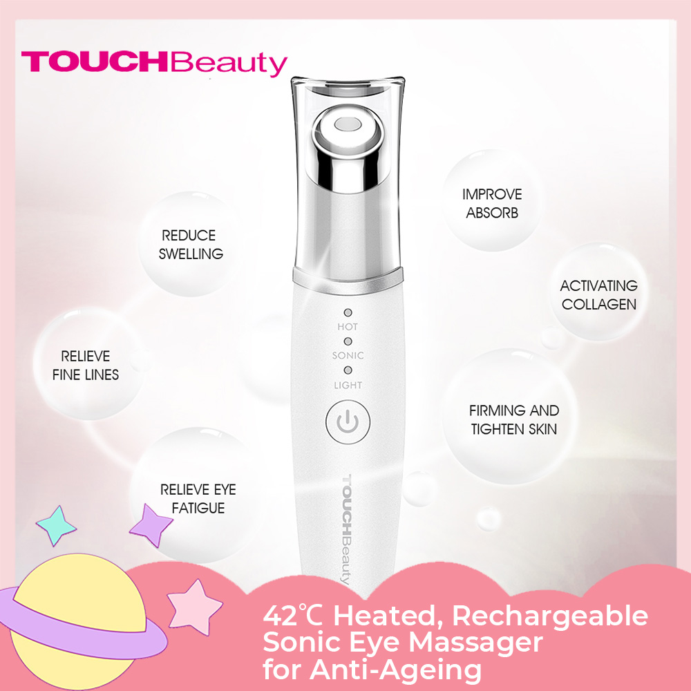 Gambar TOUCHBeauty Eye Facial Massager Ionic Wand Dark Circle Remover with 42? Heated, Rechargeable Sonic Eye Massager for Anti Ageing