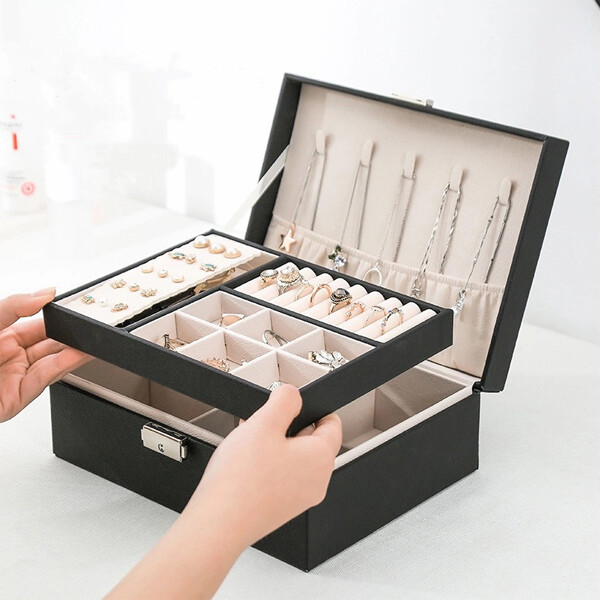 Casegrace hộp đựng trang sức hoa tai vòng cổ bằng da pu lớn hộp đựng trang sức bằng nhung hộp đựng trang sức hai lớp