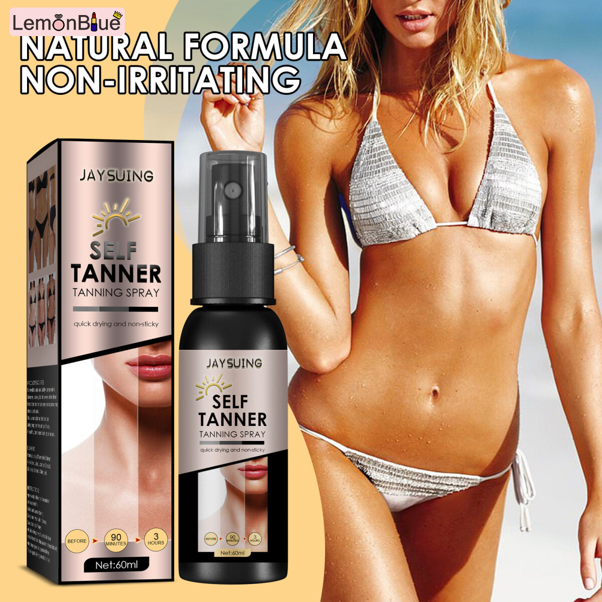 Gambar LemonBlue Tanning Quick Drying Moisturizing Body Face Self Tan Essential 60ml Natural No Additives for Women Lady Body Care Products 60ml