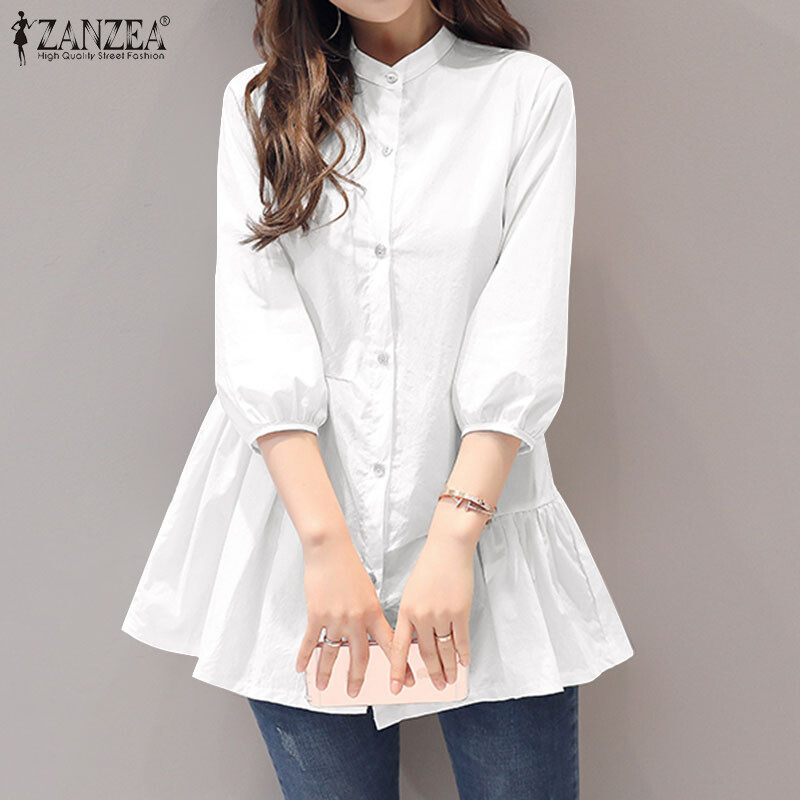 ZANZEA Women Patchwork Pleated Workwear Swing Shirt 3/4 Sleeve Tops Blouse  #11