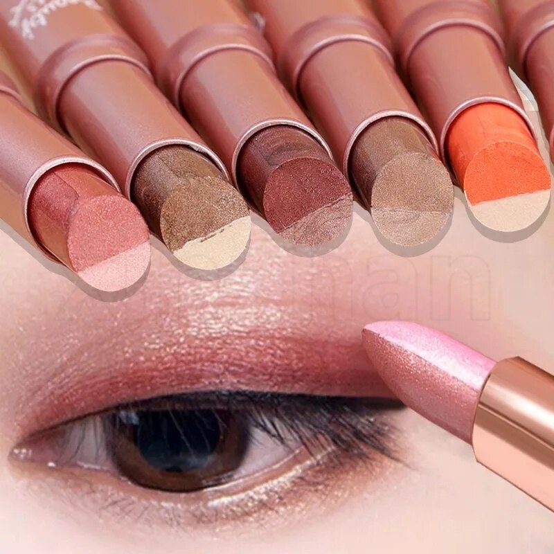  2 trong 1 hai màu chuyển sắc nhung Bút phấn mắt trang điểm không thấm nước bền lâu nhũ ánh kim Phấn mắt mỹ phẩm 