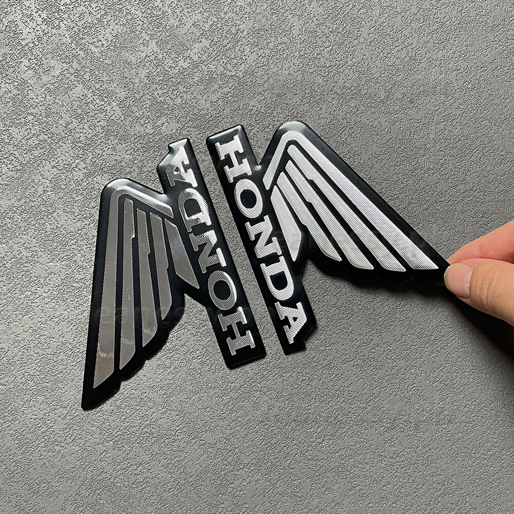 2 Cái/bộ Decal Xe Máy 3D Nhãn Dán Nhôm Logo Cánh Nhôm Nhãn Dán Kim Loại (Đen)