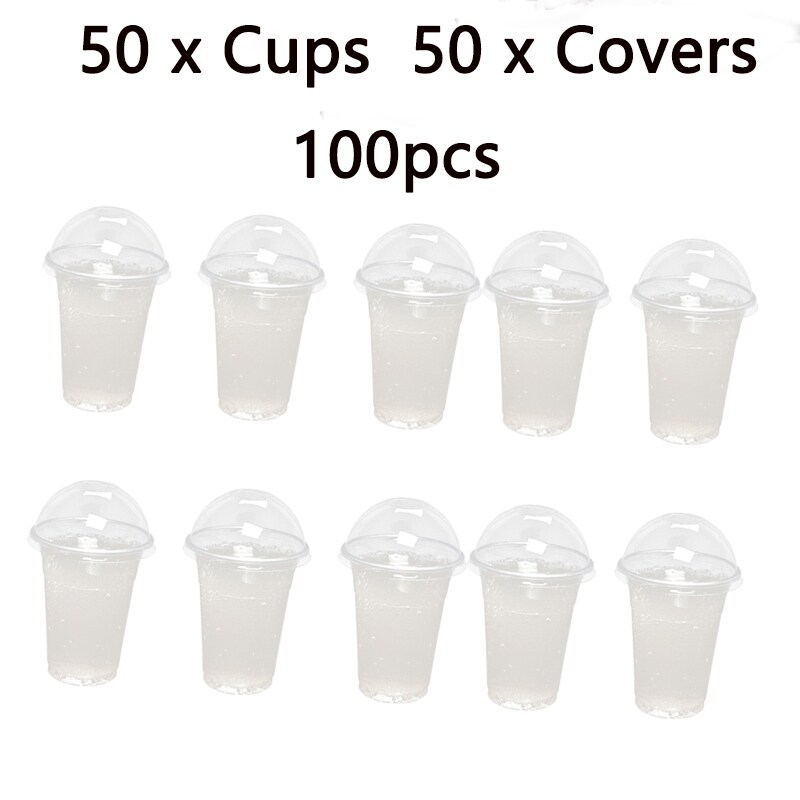 Gambar ?CW? 50 sets 360ml 380ml 500ml Disposable Clear Cups with a Hole Dome Lids forFruitJuice Milkwith Covers A50