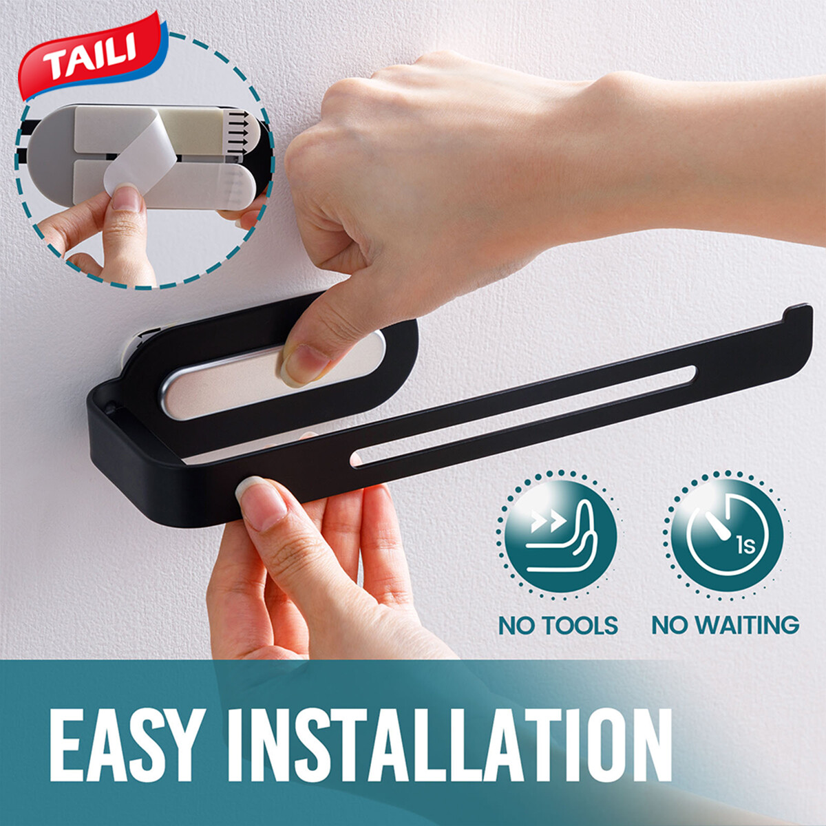 Taili khăn tay chủ Vòng treo khăn tắm tự dính chắc Giá Để khăn, Thanh Treo Khăn thép không gỉ, không khoan tường khăn lưu trữ cho phòng tắm nhà bếp Matte Đen