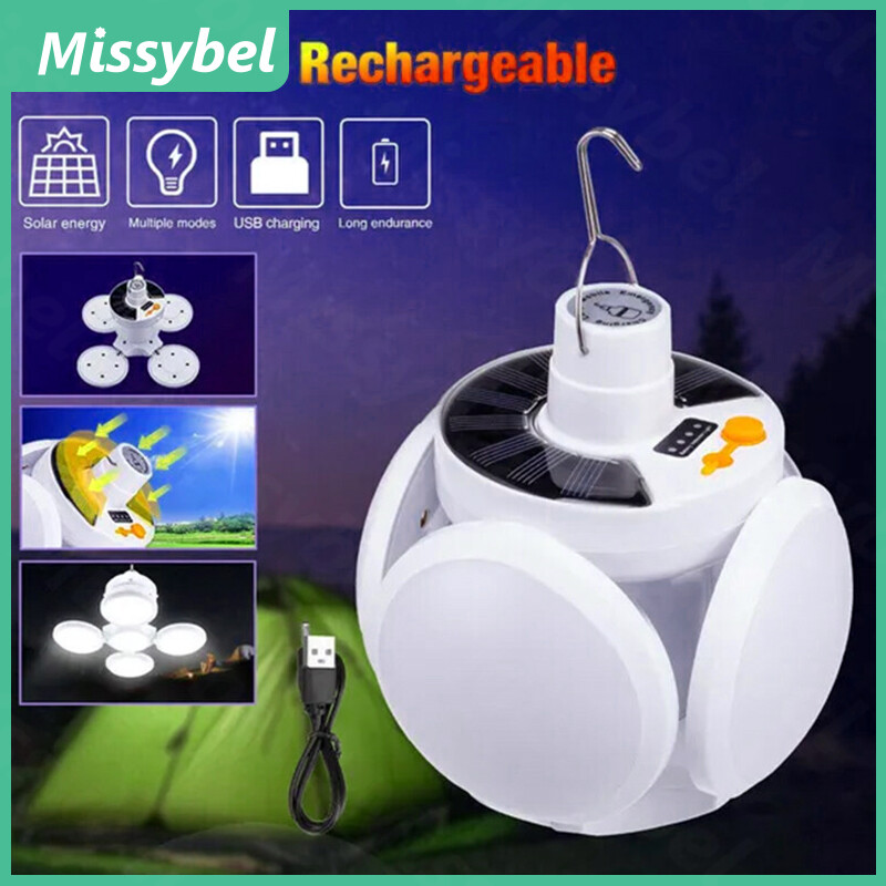 Năng lượng mặt trời gấp ngoài trời ánh sáng USB di động có thể sạc lại bóng đèn LED tìm kiếm đèn Đèn pin cắm trại đèn khẩn cấp cho cúp điện