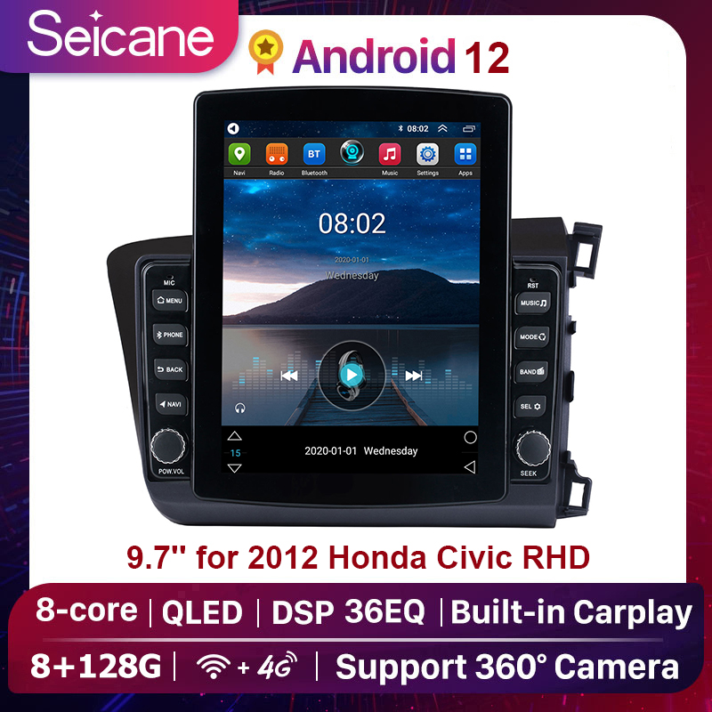 Seicane - 9.7 Inch QLED Touchscreen Android 12.0 Car GPS Multimedia Player Radio for 2012 Honda Civic RHD 8-Core DSP Head Unit AUTO Player Multimedia Support SWC Split Screen Netflix PlayStore Waze YouTube support 360 camera ราคา 9,900 บาท*ส่งฟรี