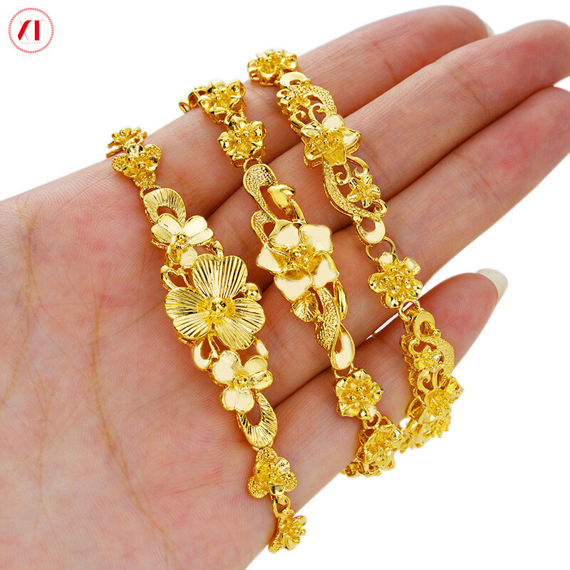  XT Jewellery Vòng Tay Hoa Vàng 24K Hàn Quốc Quà Tặng Cho Nữ Mạ Vàng Nguyên Bản 916 