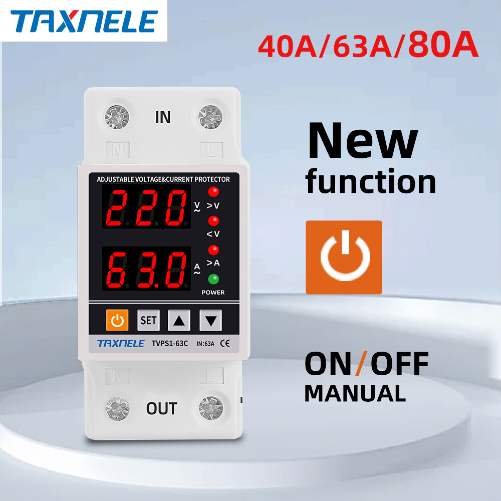 Rơ Le Quá Điện Áp Kỹ Thuật Số Có Thể Điều Chỉnh Bằng Đường Ray Din 40A 63A 230V Màn Hình Kép Bảo Vệ Tăng Áp Giới Hạn Bảo Vệ Quá Dòng