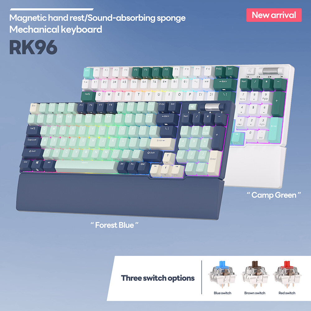 RK ROYAL KLUDGE RK96 Wireless Bluetooth Mechanical Keyboard 96 Keys RGB Tri