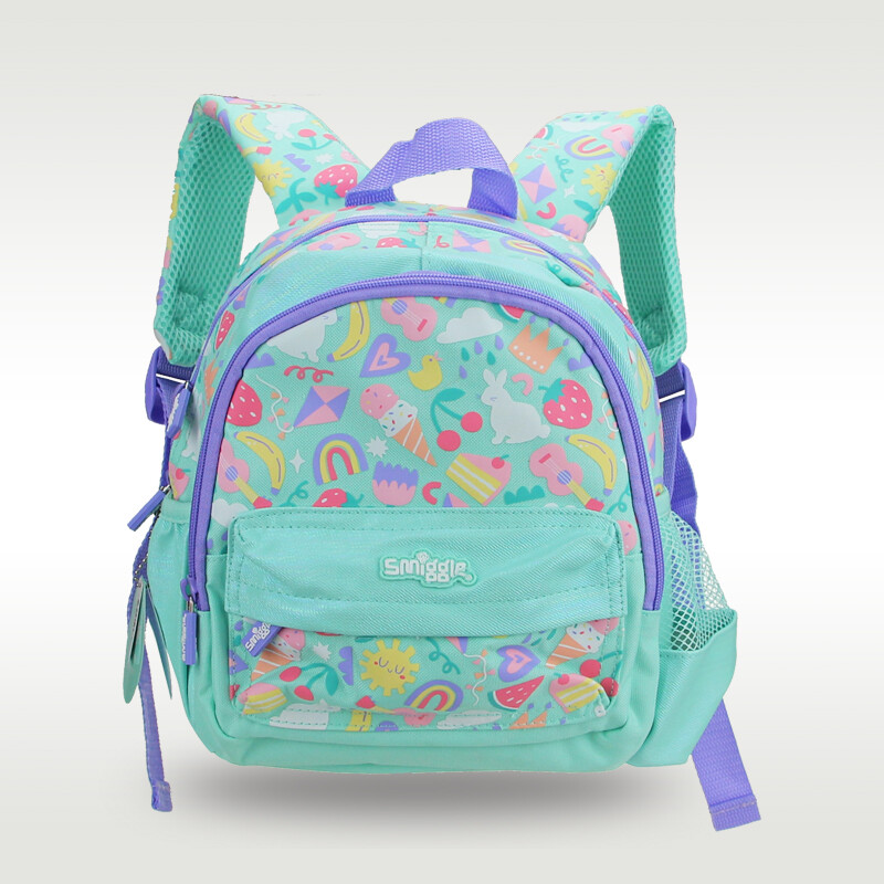 Smiggle cặp sách cho trẻ em ba lô nữ màu xanh hồ cầu vồng dễ thương cho trẻ em 11 inch 1-3 tuổi