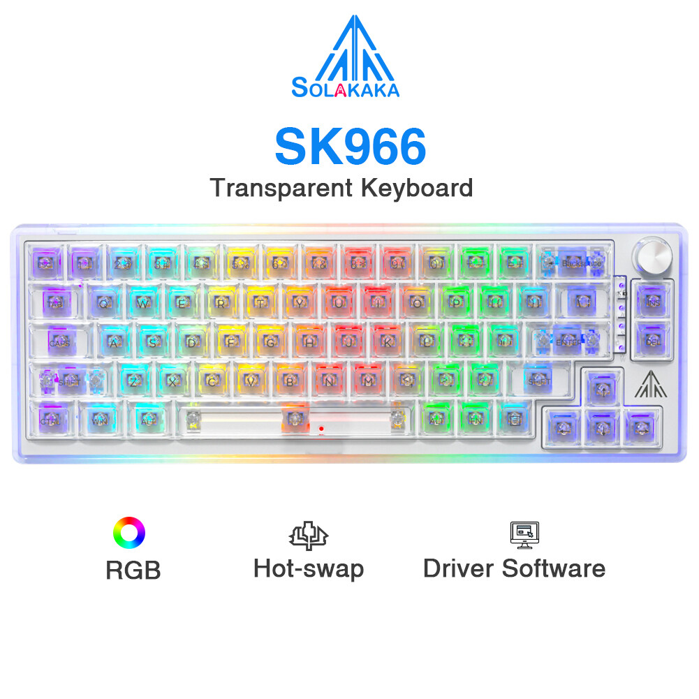 Solakaka 66 phím có dây hot-swappable minh bạch Bàn Phím Cơ Đèn nền RGB hỗ trợ cho các trình điều khiển tùy chỉnh (sk966)