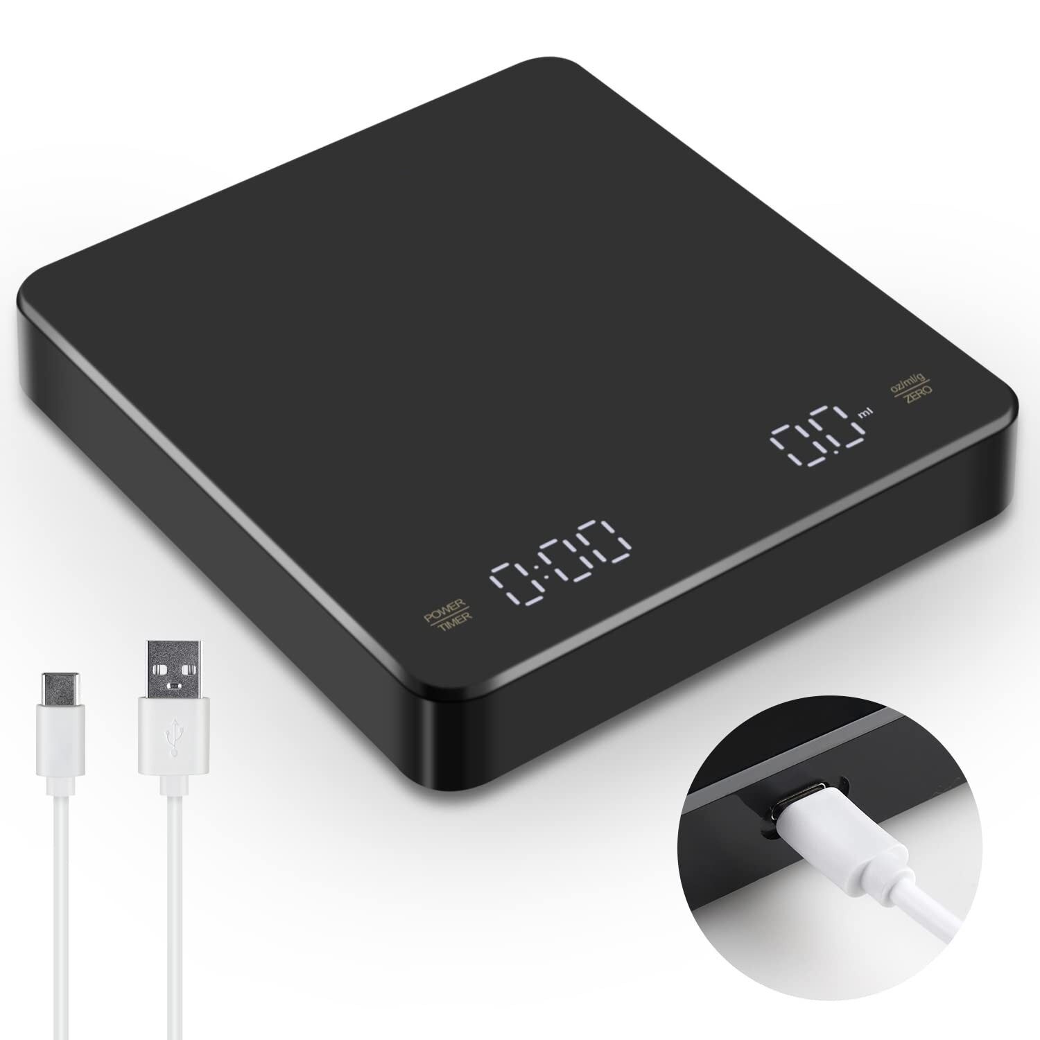 Gambar Smart Hand Brew Coffee Scale Timing Coffee Electronic Scale Black 3kg Home Food Baking Kitchen Scale