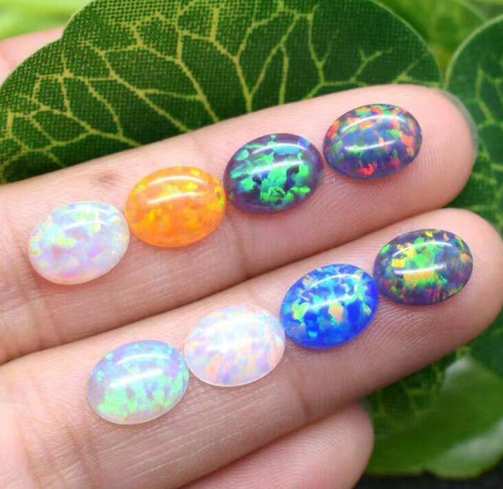Đá opal tự nhiên đá quý rời nhẫn opal mặt hình bầu dục màu lửa mặt đá chính đáy phẳng nhẫn đá opal trơn bông tai phụ kiện vòng cổ trang sức tự làm