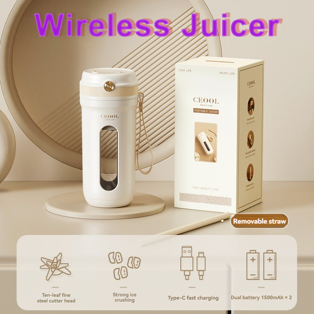 Wireless Juicer Portable Fruit And Vegetable Cup 350ml Mini Juicer 10 Blades Cyclone Blade Ice Crusher Fashionable Ins Style Cream White Visible Beverage Cup PC Material Self Cleaning ราคา 710 บาท*ส่งฟรี