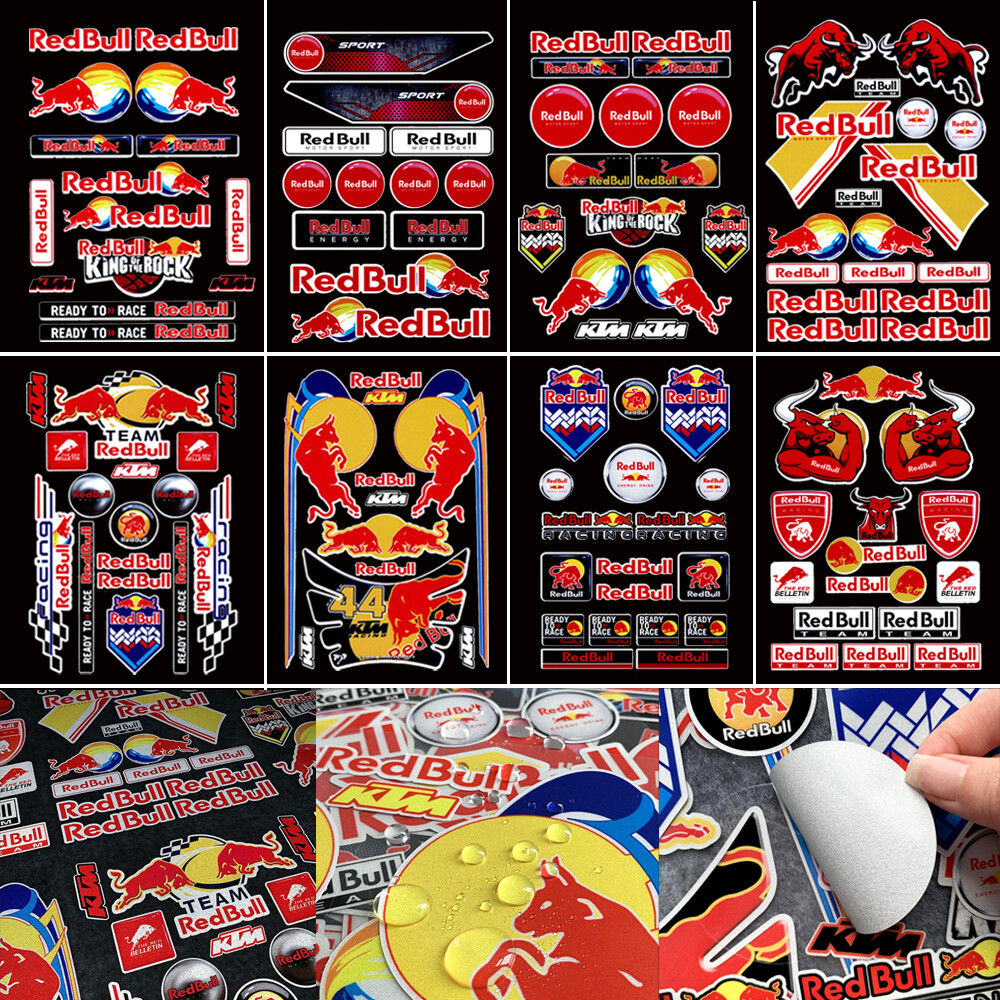 Nhãn Dán Xe Máy Phản Quang Red Bull, Đề Can Mũ Bảo Hiểm Đua Xe Máy Trang Trí