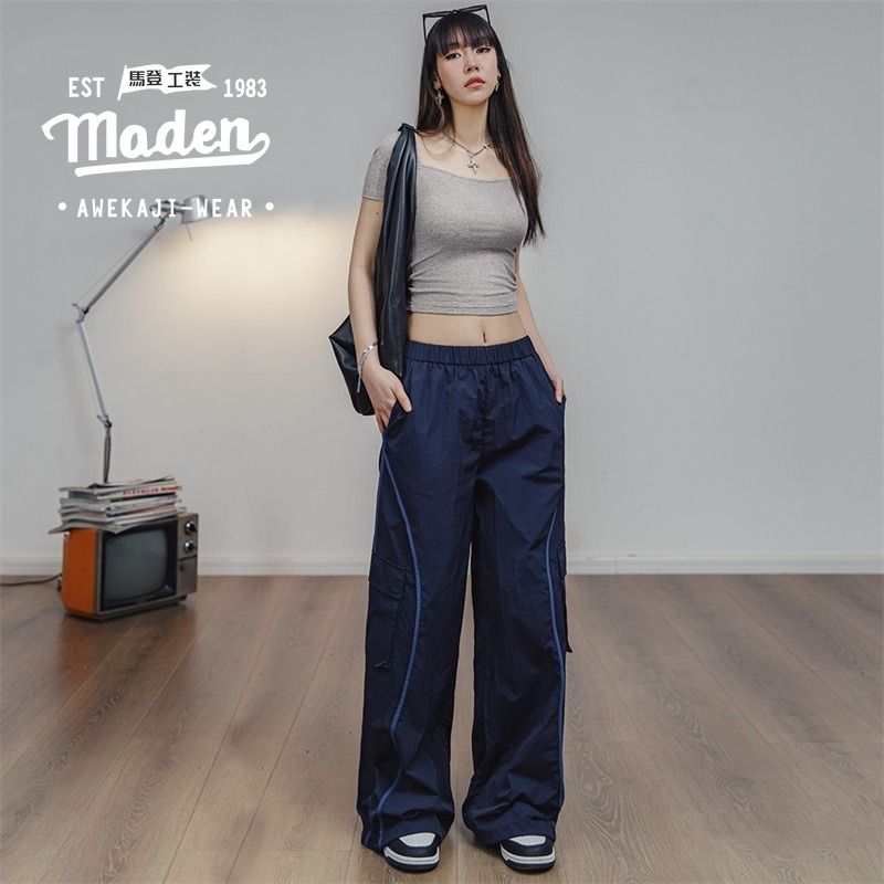 MADEN Band Workwear Style Women's Youth Fashion Summer New Casual Sports Pants Multi Pocket Workwear Pants Straight Slender Wide Leg Pants Outdoor Mountaineering Pants ราคา 1,544 บาท*ส่งฟรี