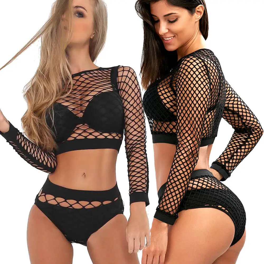 long sleeve mesh bathing suit top