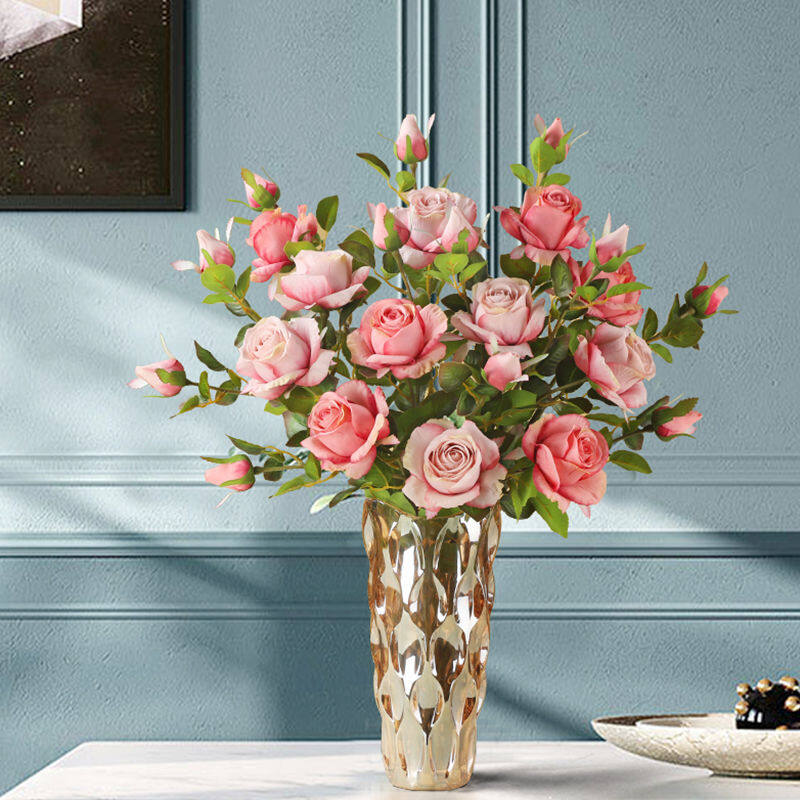 Fake rose flower artificial flower decoration bouquet living room high-end decoration vase flower arrangement desktop small ornaments plastic flowers