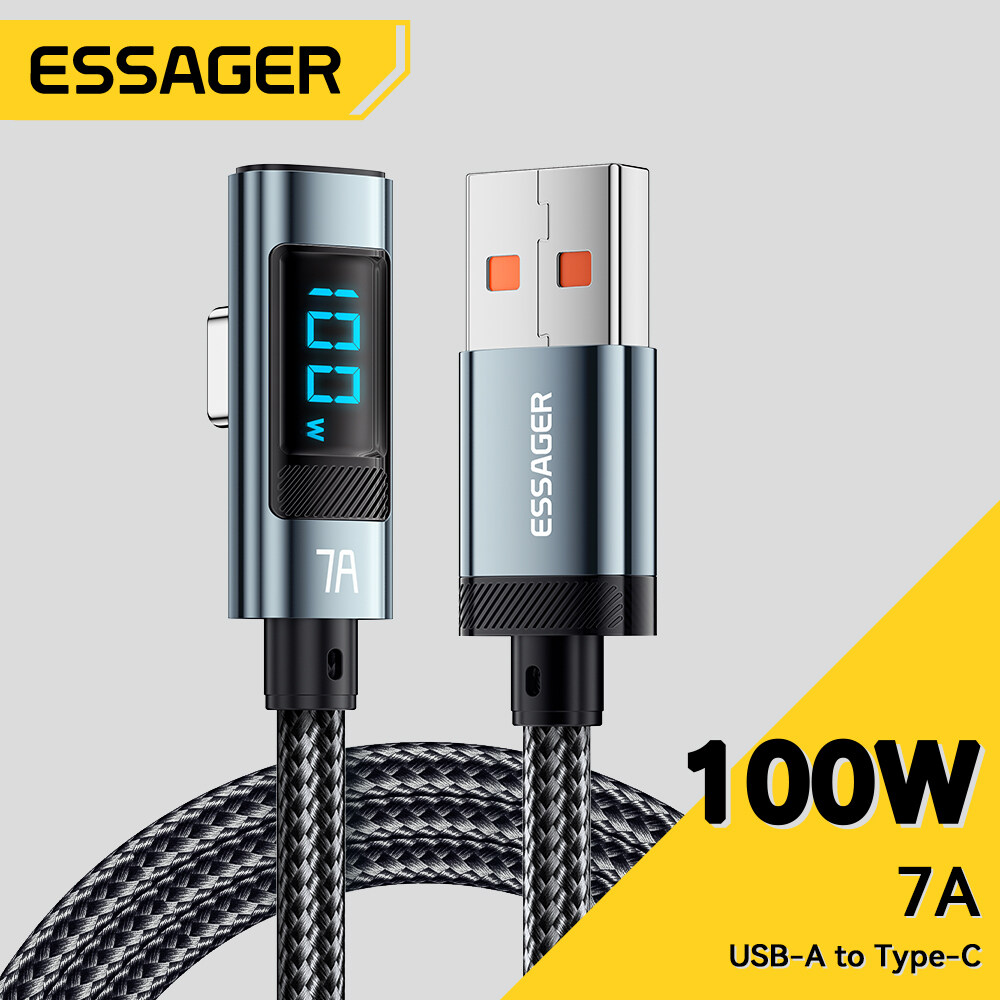 Essager Pd 100W 7A loại USB C Cáp Khuỷu Tay Hiển Thị Nhanh Chóng Sạc USB C Uốn Cong Dữ Liệu cáp cho