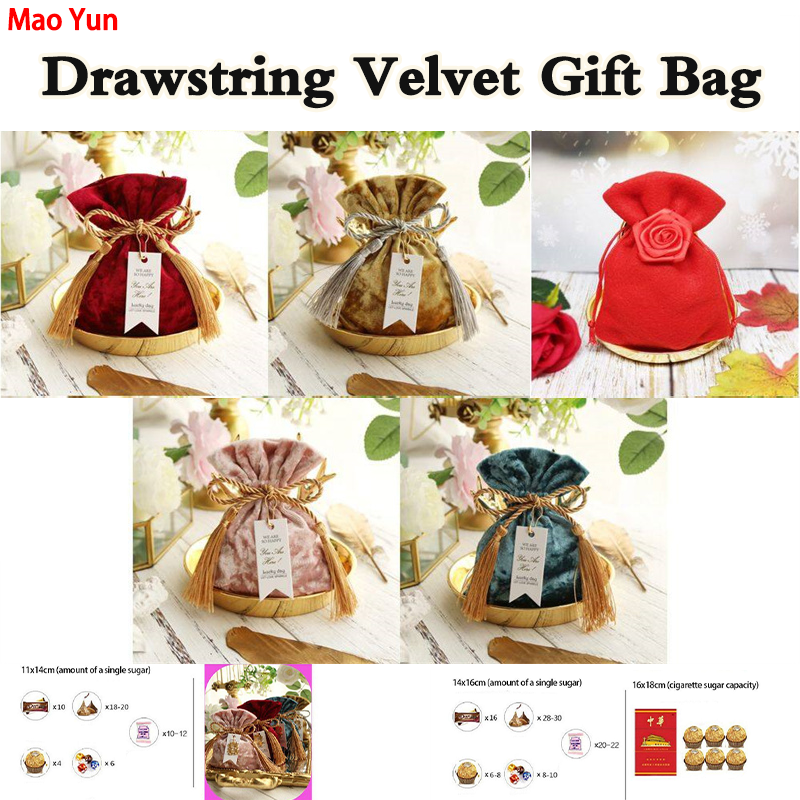 Túi Quà Nhung Túi Quà Tặng Hộp Kẹo Nhung Tiệc Cưới 3 Kích Cỡ Cho Quà Cưới Túi Quà Nhỏ Dây Rút Màu Vàng Kim Túi Kẹo Quà Tặng