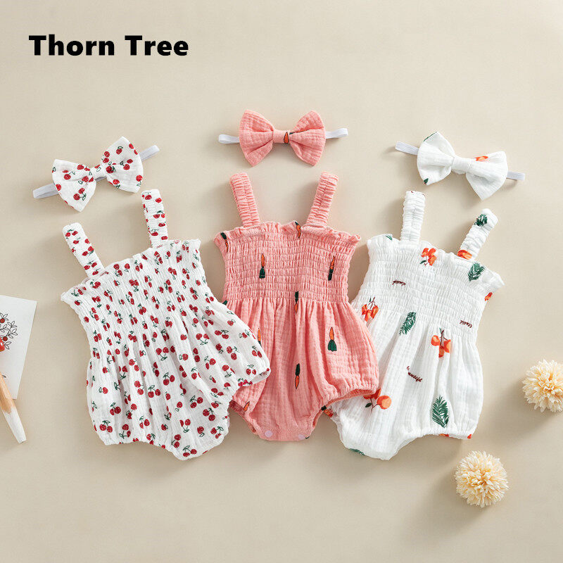 Thorn Tree 2Pcs Baby Girls Tie dye Sling Romper Sleeveless Backless