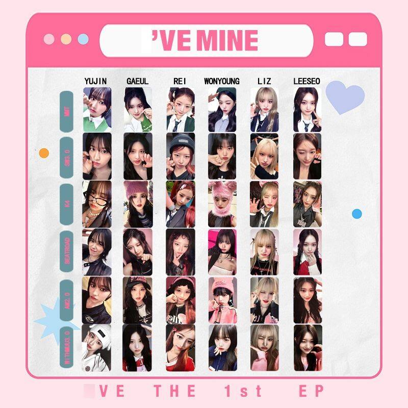 IVE EP I'VE MINE Withmuu Ktown4u PhotoCards Yujin Rei Gaeul Liz Lesseo Wonyoung Photo Cards 6 Per Set