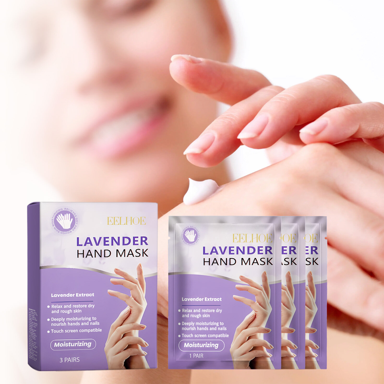 Eelhoe 3 đôi Mặt nạ chăm sóc da tay mặt nạ tay oải hương dưỡng ẩm nuôi dưỡng dưỡng ẩm Đấu Thầu làm mịn tay chăm sóc da