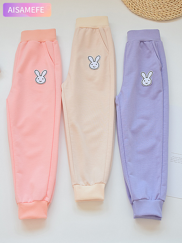 AISAMEFE Girls Pants Summer Thin Children Casual Sports Pants Children Gift Candy Color Matching Cute Rabbit Mosquito Prevention in Summer ราคา 163 บาท*ส่งฟรี