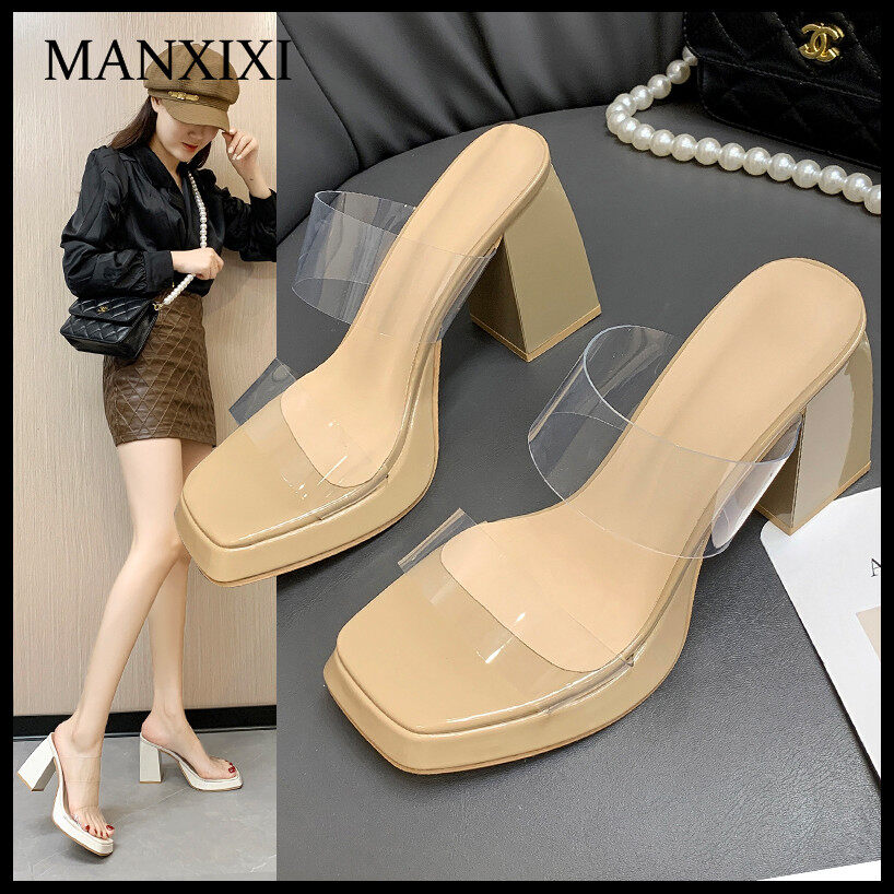 MANXIXI Fashion Women High Heels 3.93 Inches Beautiful Sexy Transparent Sandals (Size 35-40) ราคา 433 บาท*ส่งฟรี